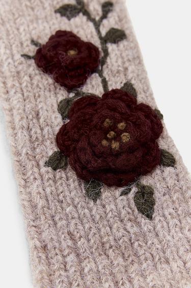 KNIT MITTENS WITH FLORAL EMBROIDERY - Sand by Zara - Image 3