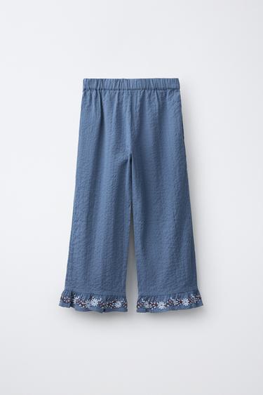 JUPE-CULOTTE VOLANT FLEURS BRODÉES - Bleu de Zara - Image 1
