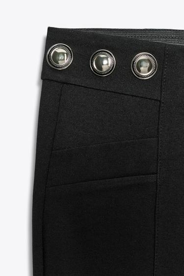 LEGGINGS WITH GOLD BUTTON DETAIL - Black by Zara - Image 2