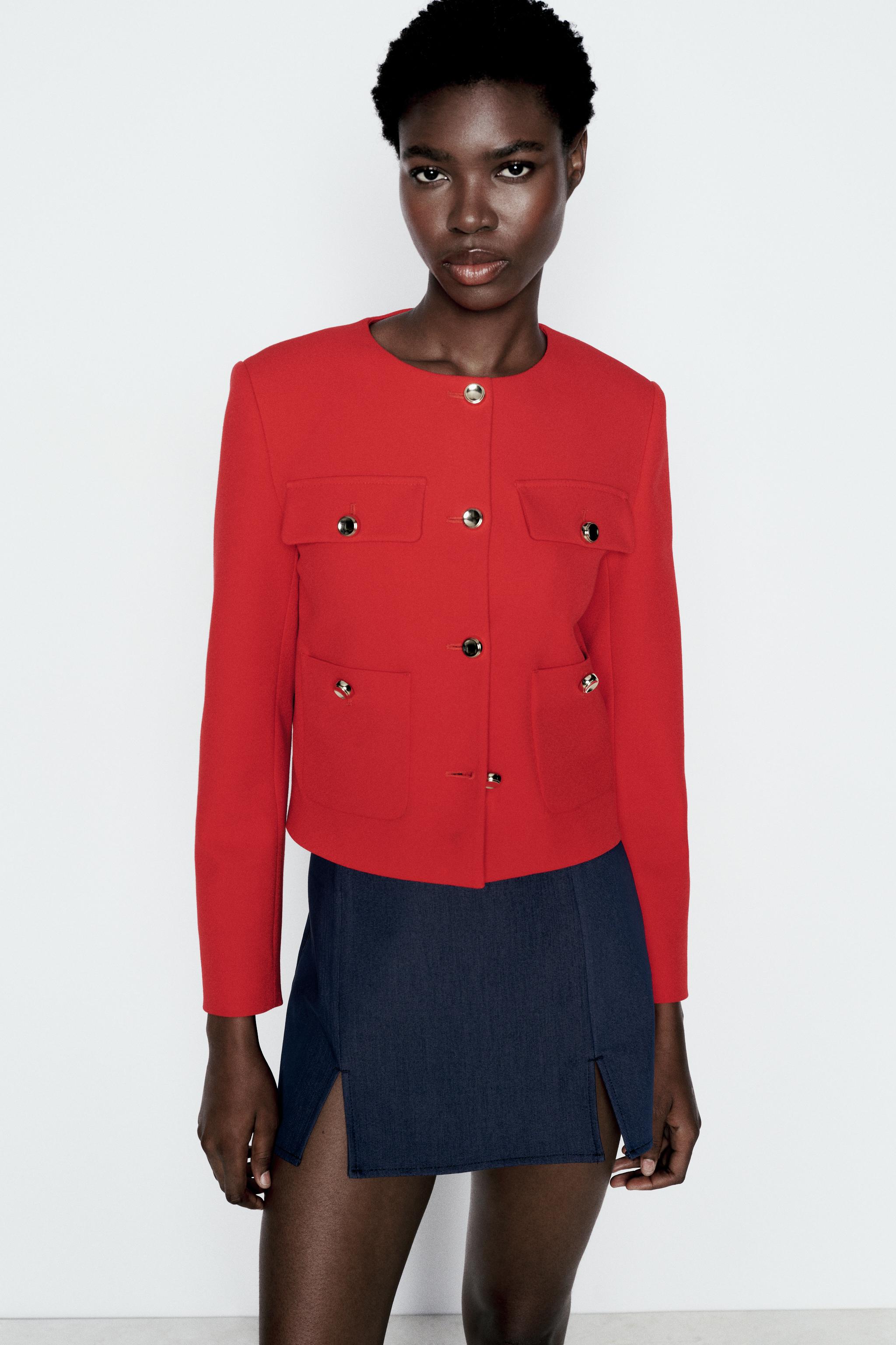 Tweed Traje Chaqueta Falda Mujer Zara Traje Chaqueta Rojo Mujer