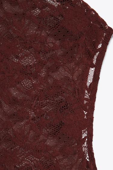 LACE TOP - Dark red by Zara
