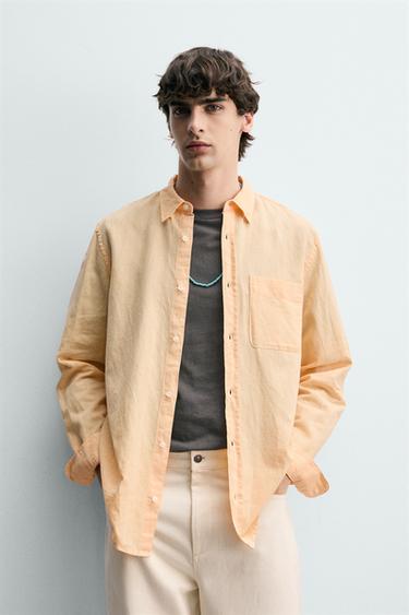 REGULAR FIT LINEN/COTTON SHIRT - Tangerine by Zara