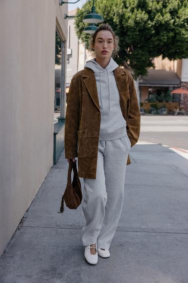 Zara 100% LEATHER LONG JACKET - whiskey