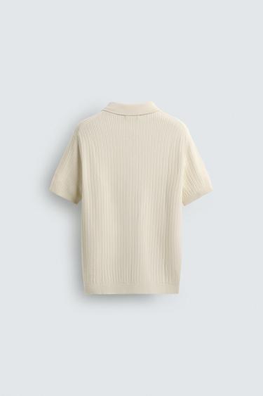 POLO EN MAILLE CÔTELÉE - Blanc cassé de Zara - Image 6