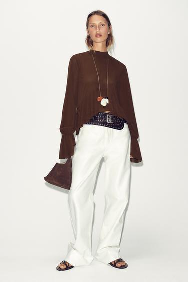 프릴 플루이드 블라우스 - Zara 브라운