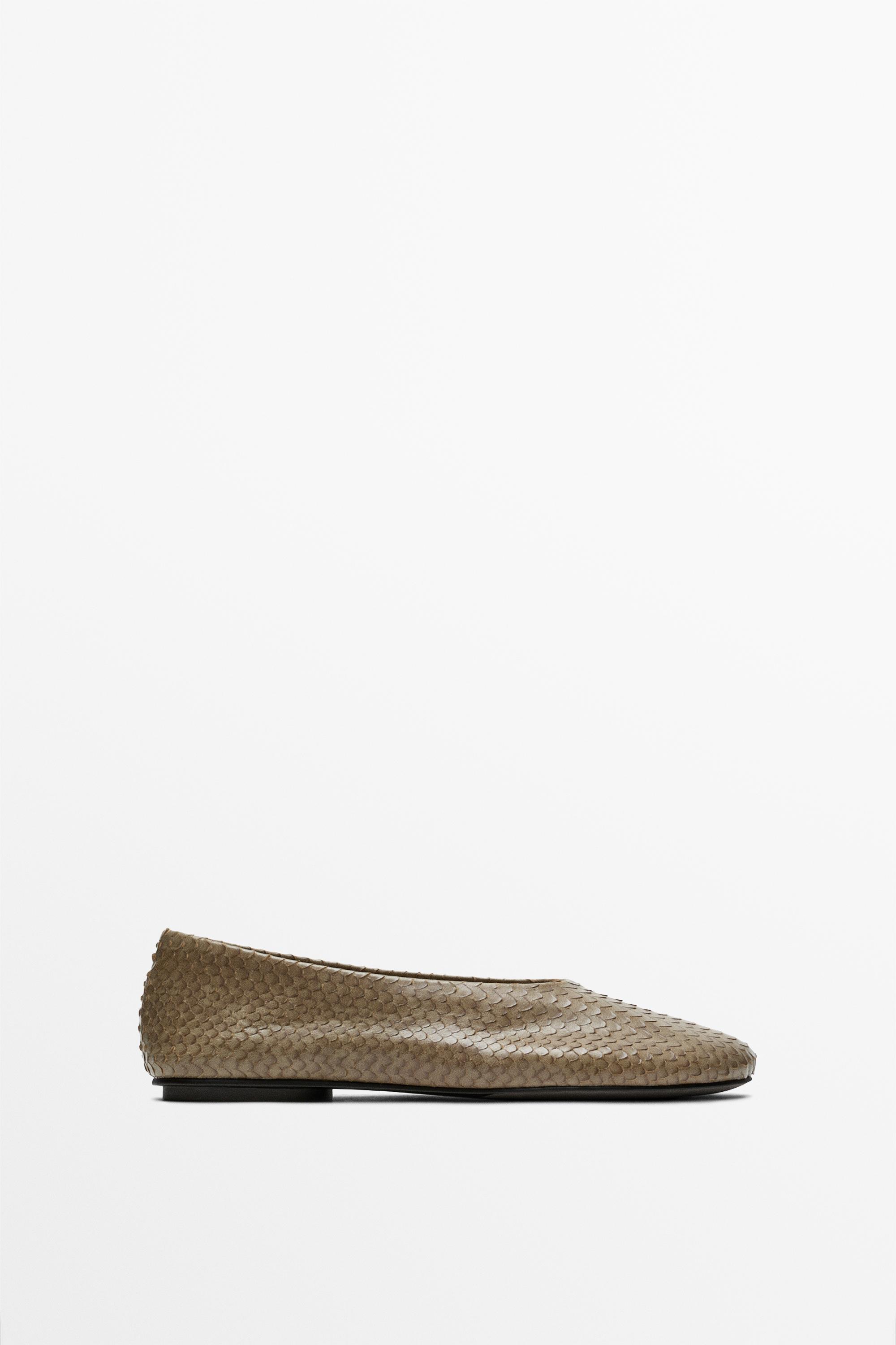 Round toe leather ballerinas — Snake