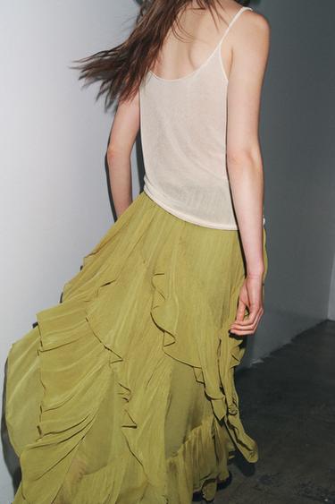 JUPE À VOLANTS ZW COLLECTION - Vert olive de Zara