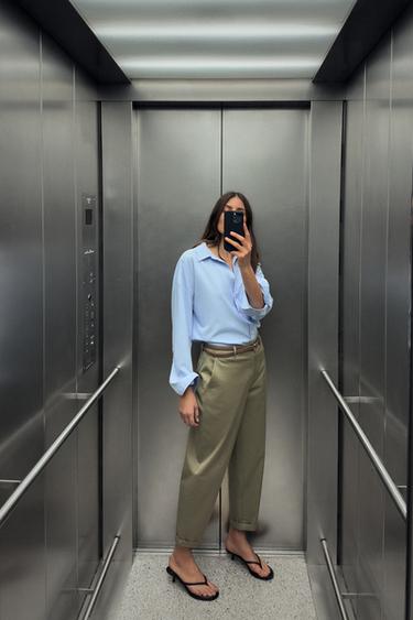 CHINO TROUSERS WITH BRAIDED BELT - Light khaki by Zara - Image 0