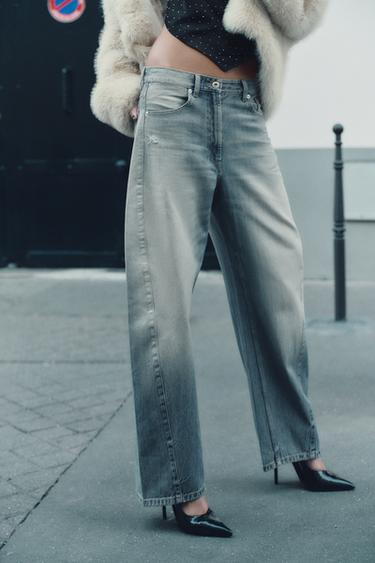 Zara TRF MID-RISE BAGGY BALLOON JEANS - Light blue