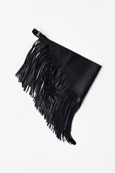 100% LEATHER SCARF BELT WITH FRINGES - Black by Zara