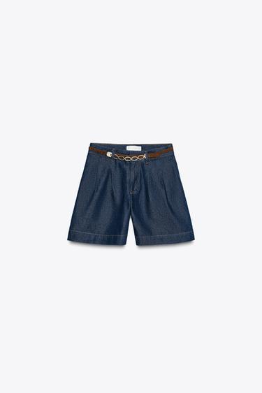 Z1975 DENIM SHORTS WITH DARTS AND BELT - Blue by Zara