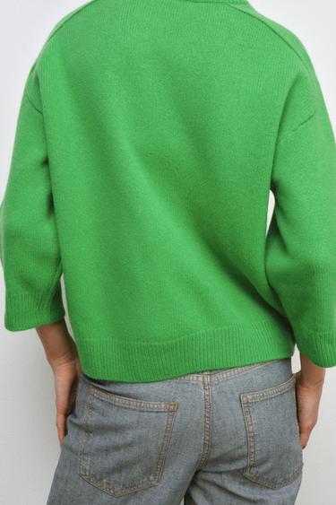 100% WOOL HAMMER SLEEVE JUMPER - Apple green by Zara - Image 2