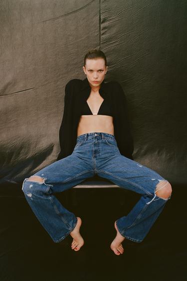 TRF RIPPED WIDE-LEG MID-WAIST JEANS - Navy blue by Zara - Image 3