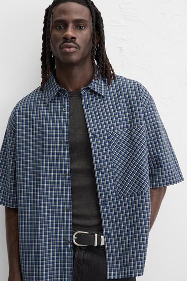 CHEMISE À CARREAUX - Bleu de Zara - Image 4