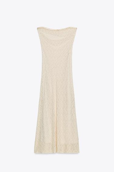VESTIDO ENCAJE PALABRA DE HONOR - Beige de Zara