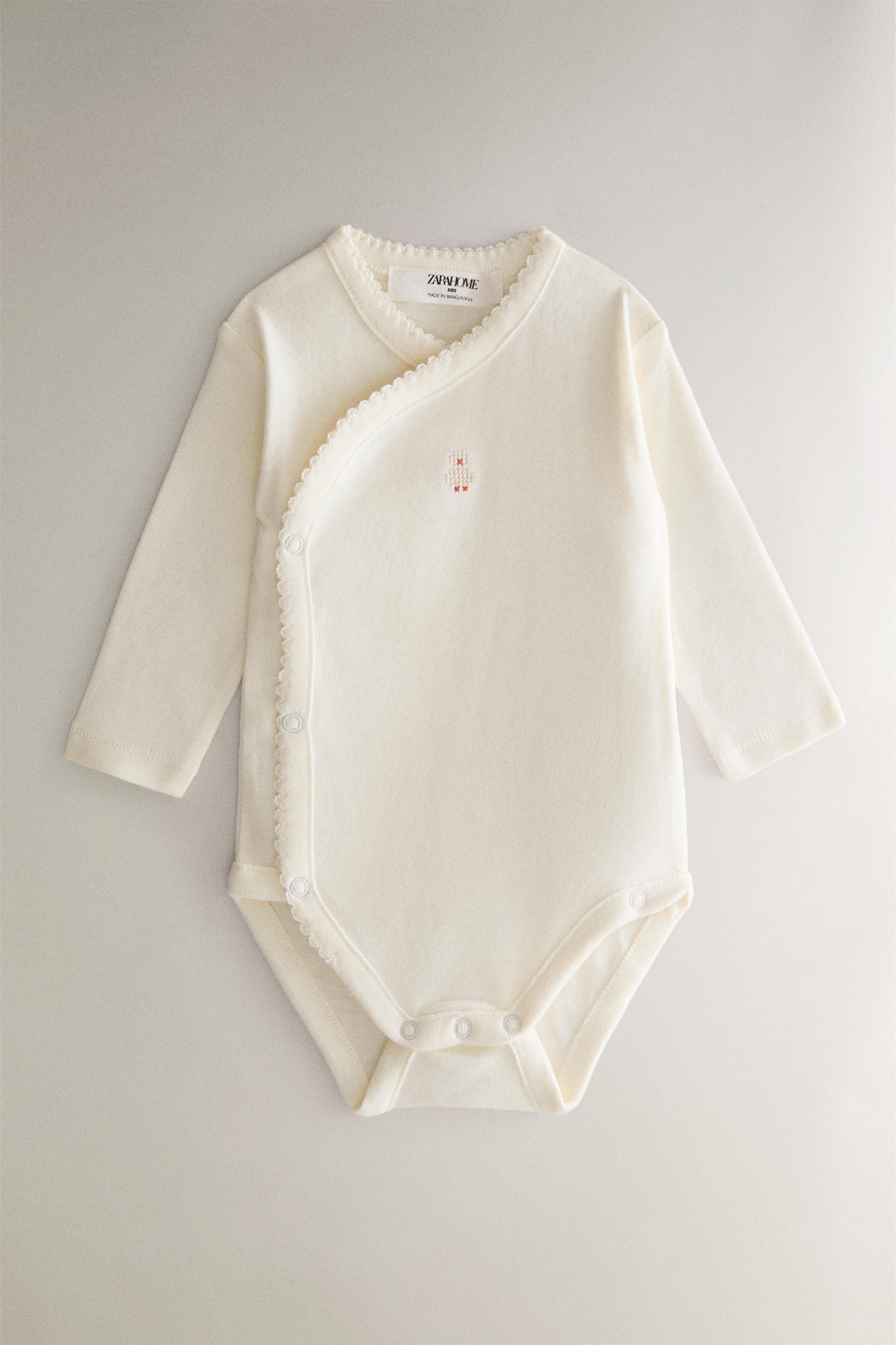 CROSS-STITCH BABY BODYSUIT PACK — Light beige