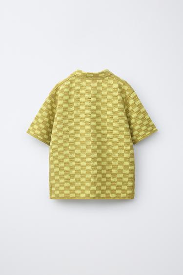 CHEMISE EN CROCHET À DAMIER - Vert pistache de Zara - Image 1