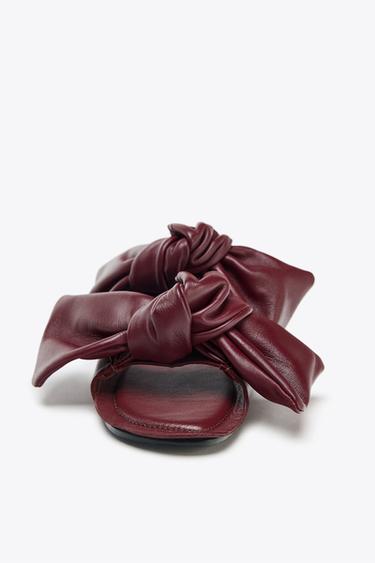 LEATHER BOW SANDALS - Burgundy Red by Zara - Image 3