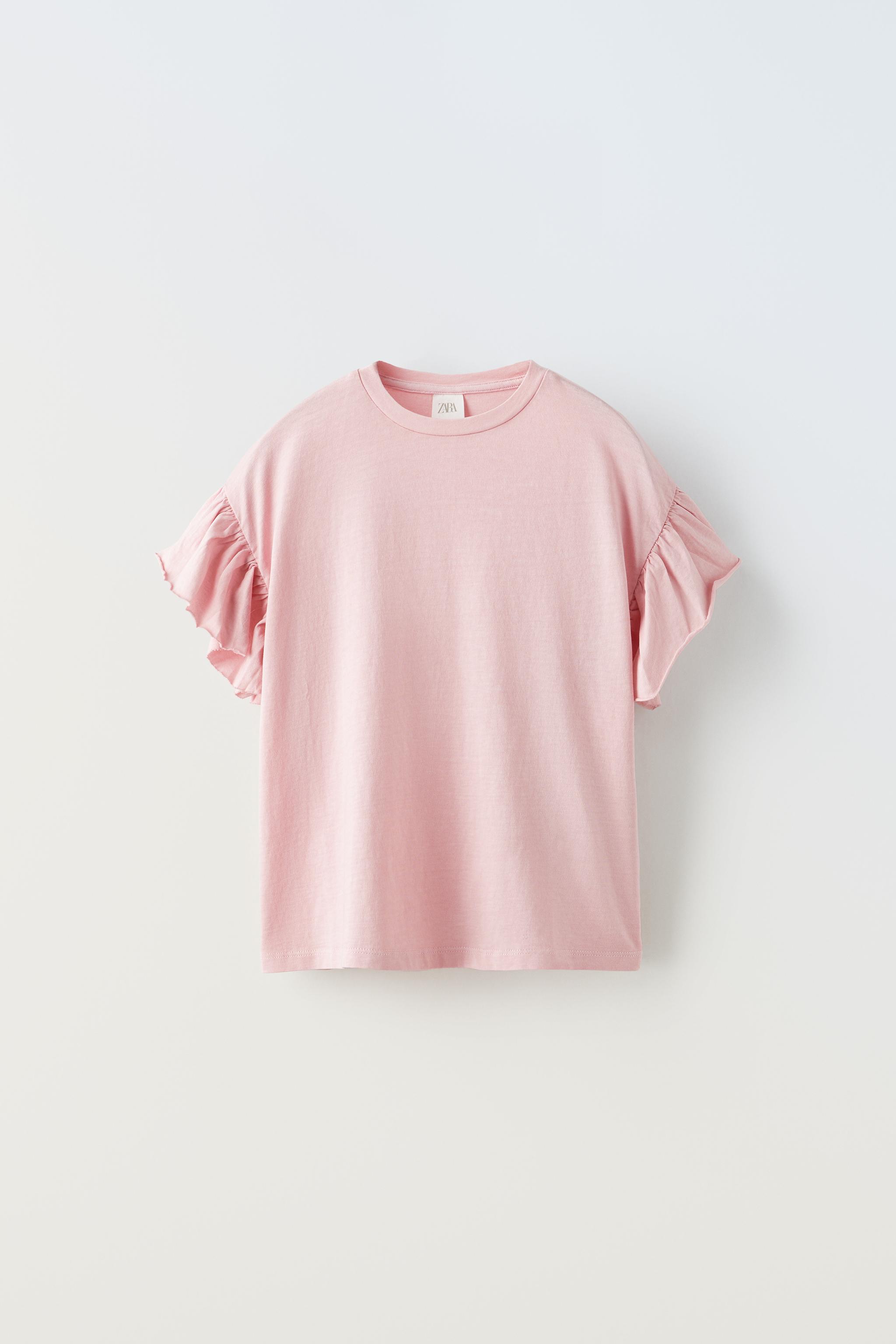 Zara pink ruffle sales top