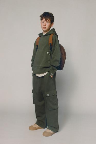 GARMENT DYED CARGOBROEK MET WIJDE PIJPEN VAN VELOURS - Groen van Zara