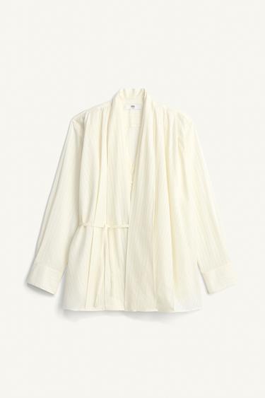 STRIPED JACQUARD KIMONO SHIRT - Ecru by Zara