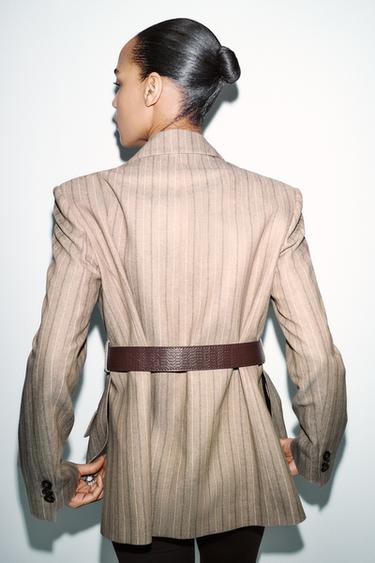 HERRINGBONE BLAZER WITH BELT - CAMEL/WHITE  by Zara - Image 5