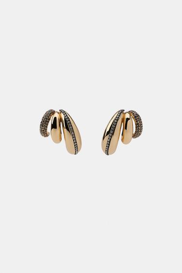 MAXI BOUCLES D'OREILLES EARCUFF À STRASS - Doré de Zara