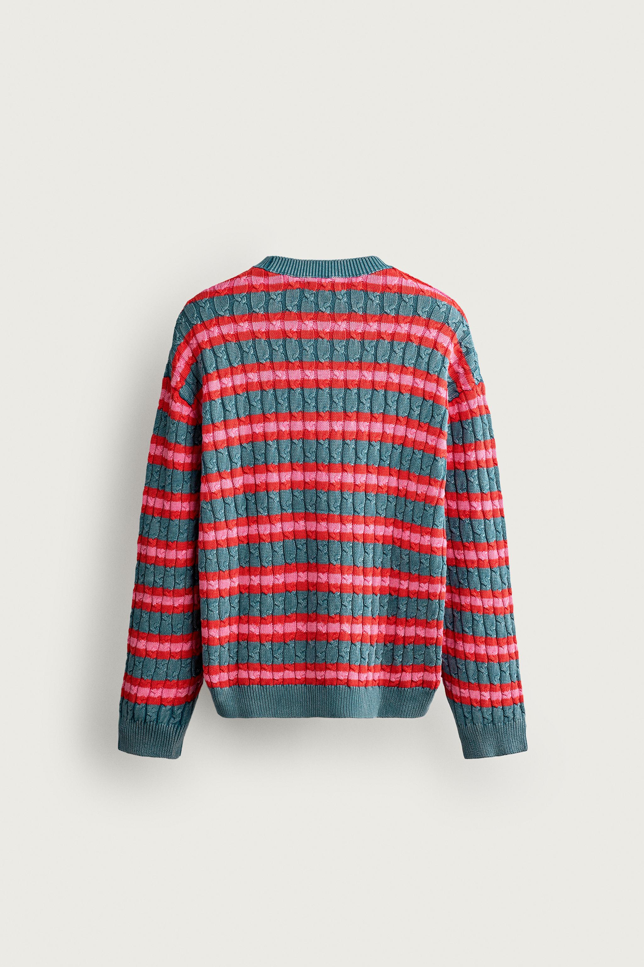 Мужские свитеры Zara STRIPED CABLE TEXTURE JUMPER — фото 8
