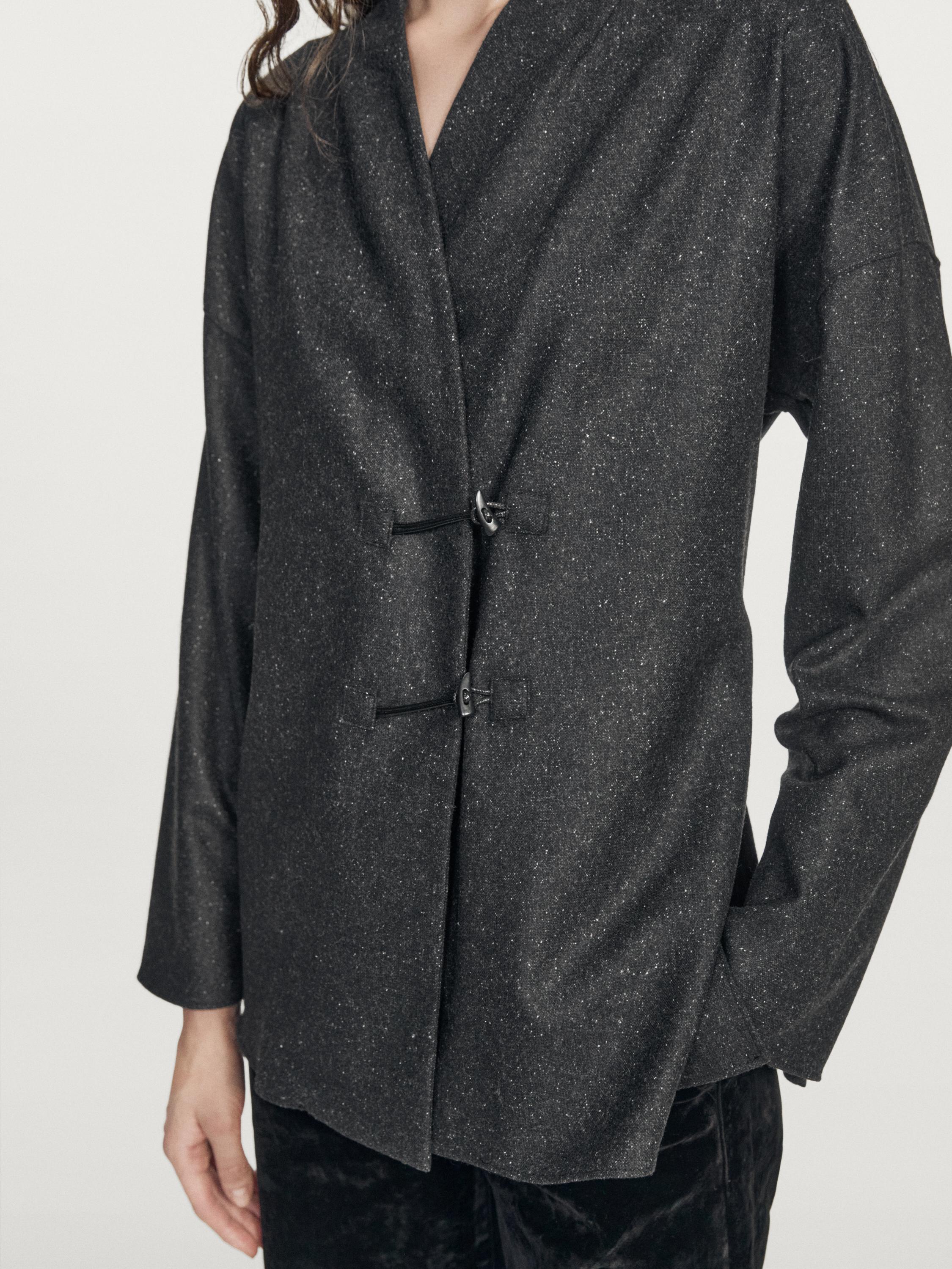 Knickerbocker yarn effect wool blend shirt with horn button detail