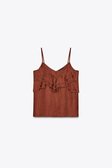 RUFFLED TOP WITH LACE TRIM - Terracotta by Zara