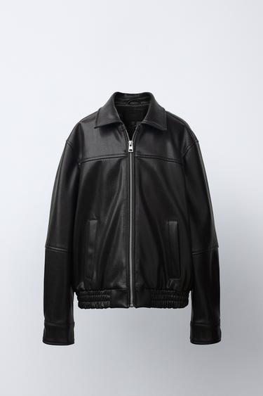 LEATHER EFFECT BOMBER JACKET - Black by Zara