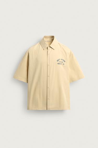 BOXY FIT SLOGAN PRINT SHIRT - Sand by Zara