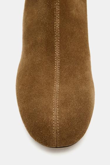 SPLIT SUEDE BLOCK HEEL ANKLE BOOTS - Sand Brown by Zara - Image 6