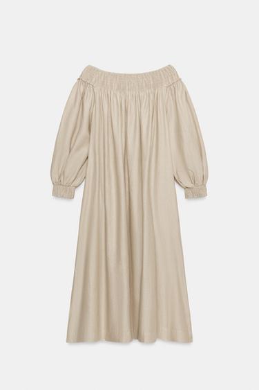 ZW COLLECTION LINEN BLEND MIDI DRESS - Sand / Marl by Zara - Image 4