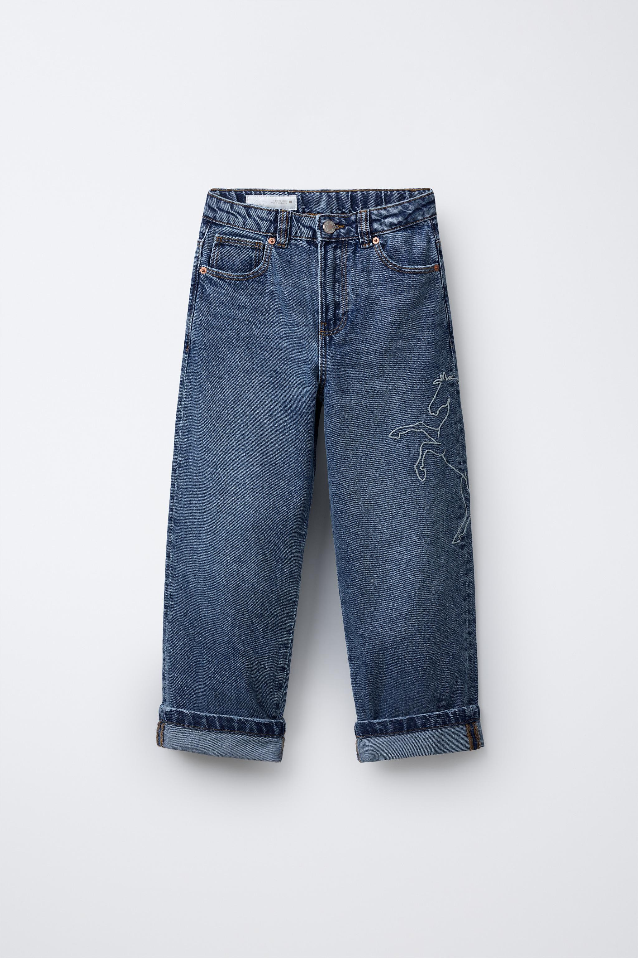 LOOSE FIT JEANS WITH EMBROIDERED HORSE - Mid-blue | ZARA Singapore