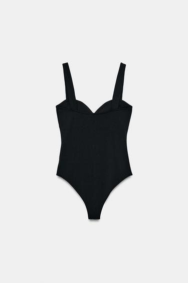 SWEETHEART NECKLINE STRAPPY BODYSUIT - Black by Zara