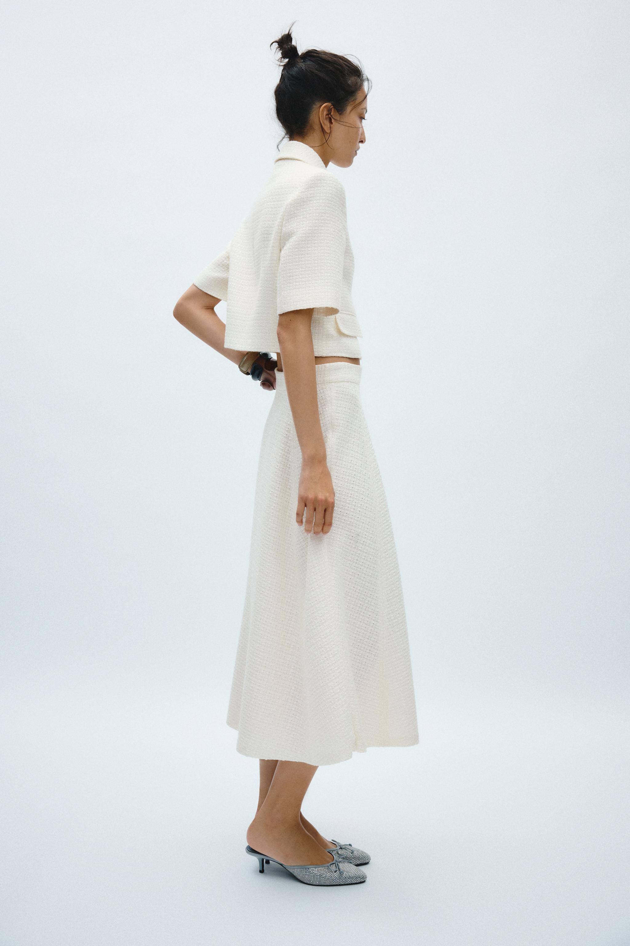 ZW COLLECTION TEXTURED FLARED SKIRT - Oyster-white | ZARA