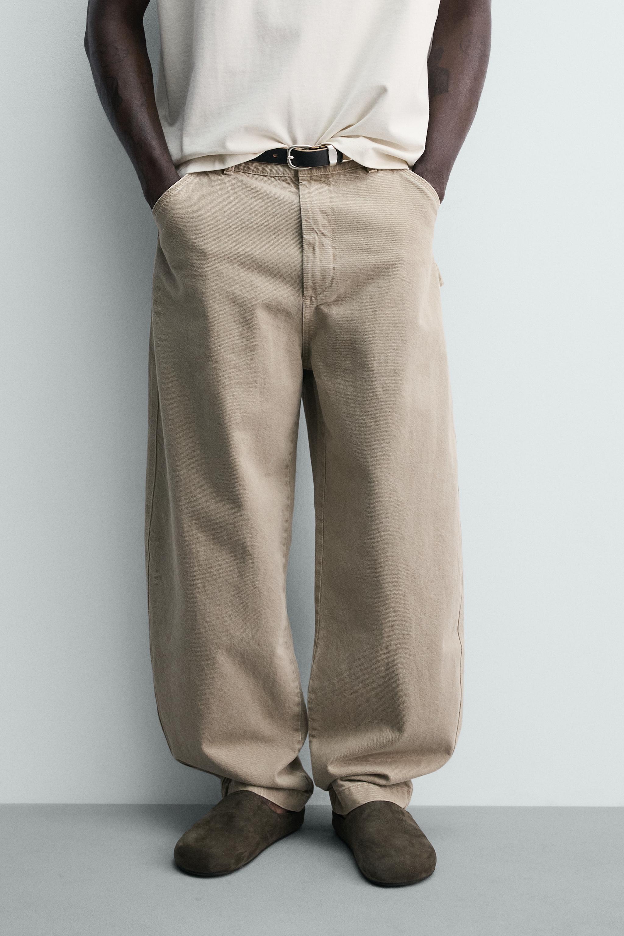 BALLOON FIT WASHED TROUSERS — Light sand