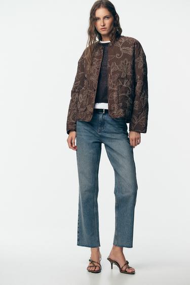 Zara RUBBERIZED EMBROIDERY PUFFER JACKET - Brown