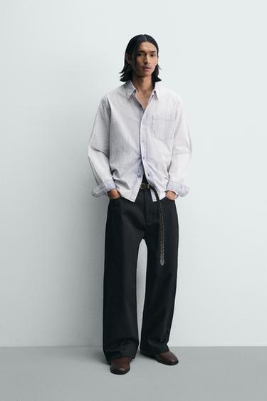 قميص مخطط relaxed fit مغسول - أزرق by Zara