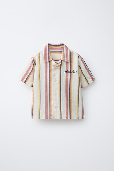 CHEMISE À RAYURES AVEC COTON ET LIN - Multicolore de Zara