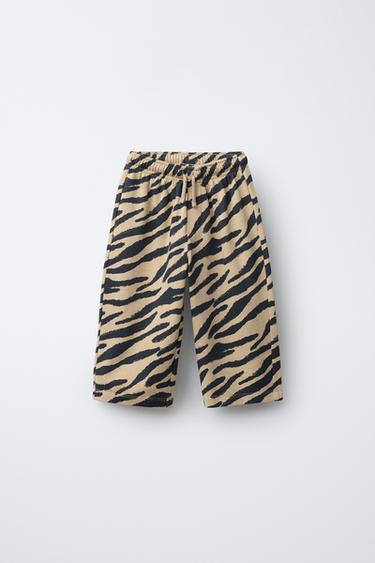 Zara ANIMAL PRINT STRAIGHT PLUSH PANTS - Sand