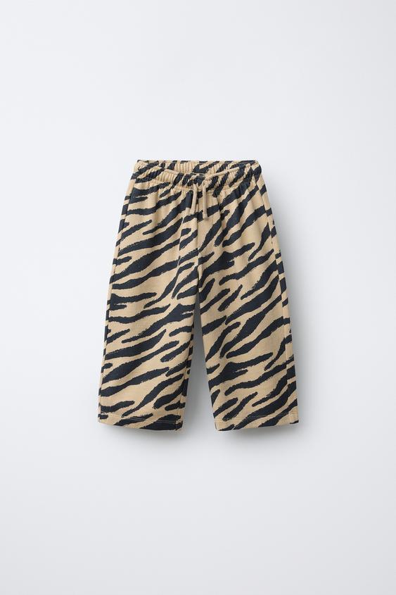 STRAIGHT-LEG ANIMAL PRINT PLUSH TROUSERS - Sand by Zara - Image 0