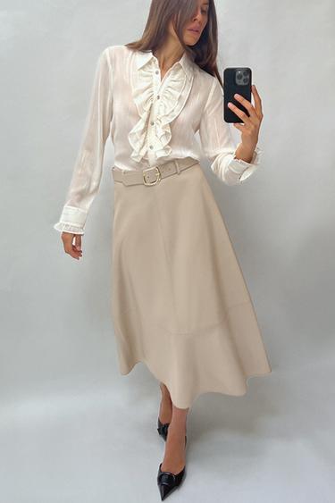 FAUX LEATHER LAYERED SKIRT - Sand by Zara