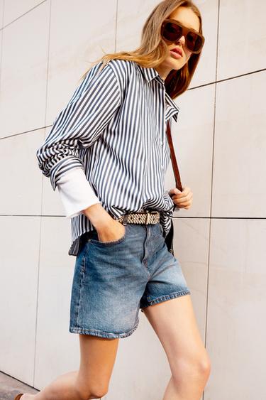 CROPPED-HEMD MIT LEINEN - Weiß / Blau von Zara - Bild 0