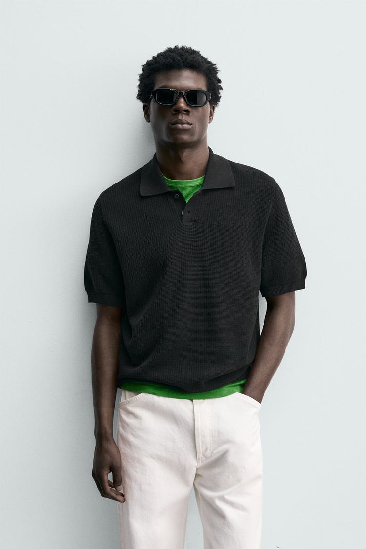 ZARA REGULAR FIT TEXTURED KNIT POLO SHIRT