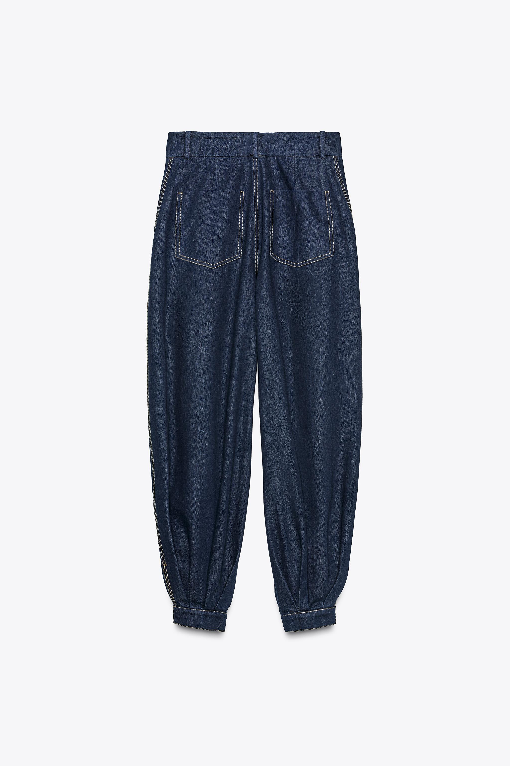 ZW COLLECTION PUFFED DENIM TROUSERS - Blue | ZARA India