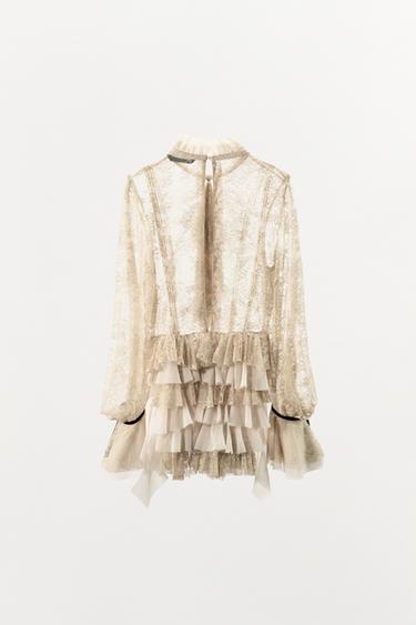 TOP DENTELLE VOLANTS ZW COLLECTION LIMITED EDITION - Marron clair de Zara - Image 3