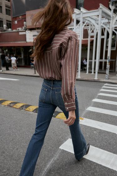 STRIPED SHIRT WITH POCKET - Brown / Ecru by Zara - Image 3