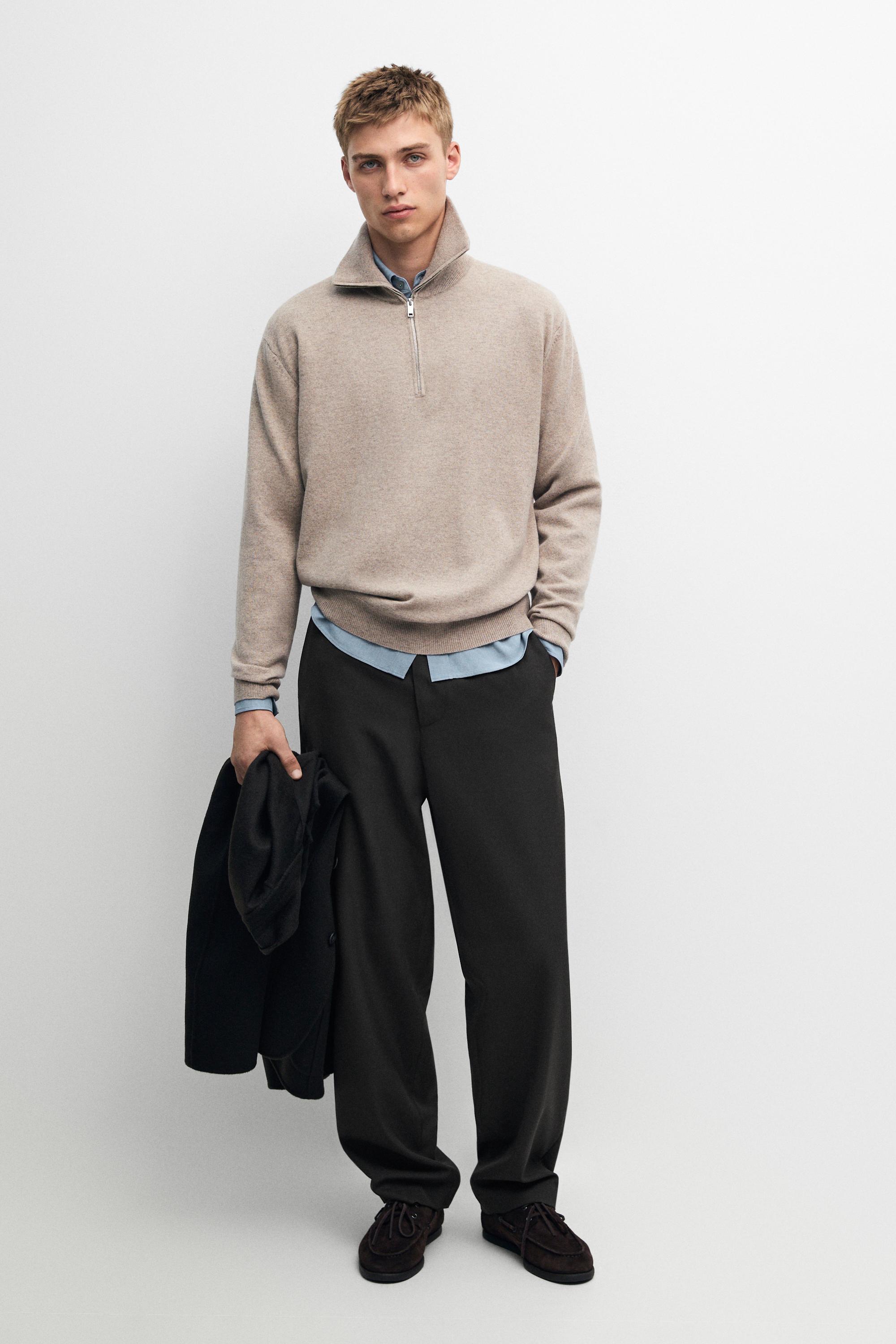 Mock neck zip-up knit sweater — 758